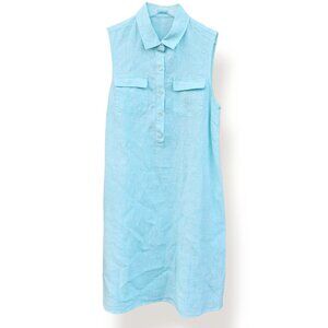 J. Mclaughlin Linen Aberdeen Dress Aqua Blue Size Small Sleeveless Pockets